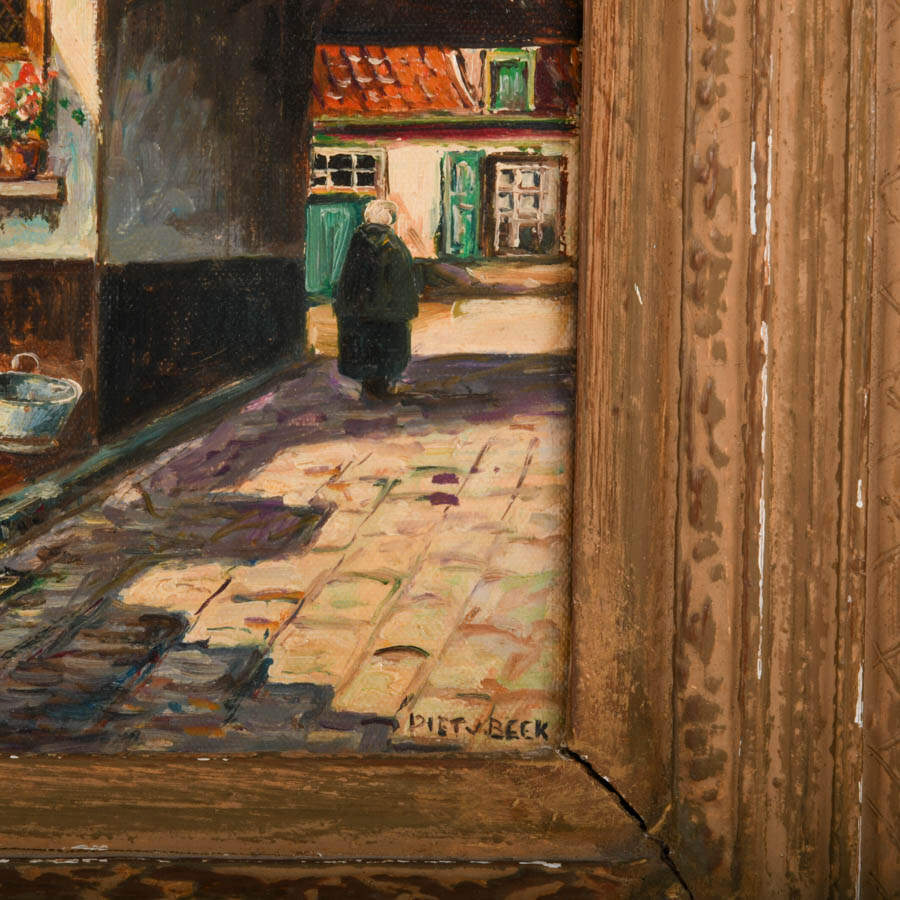 Signed Piet van Beek Exterior Courtyard Voices Oil on Canvas-4