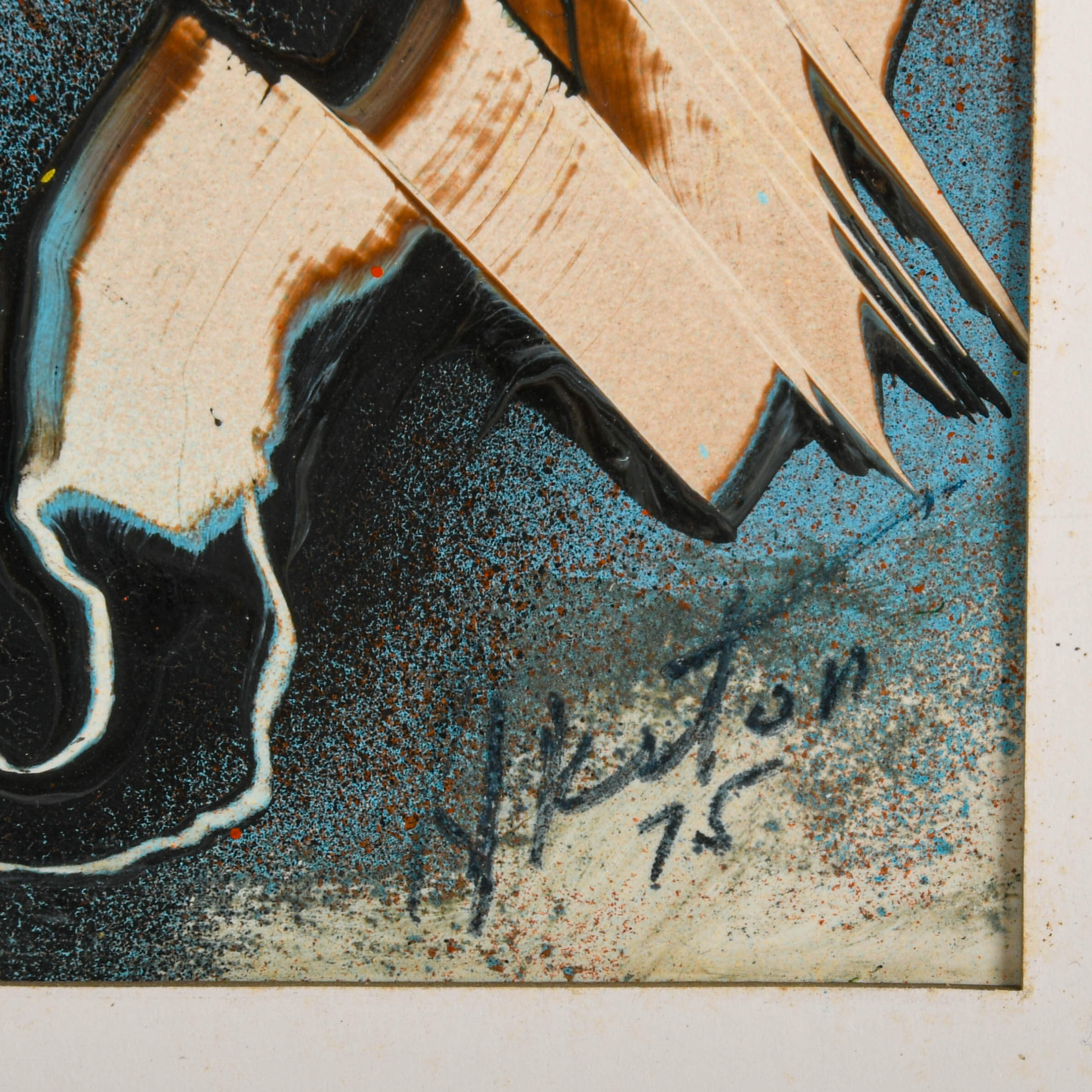 Framed J. Akston "Phantom Figures" Enamel on Paper-3