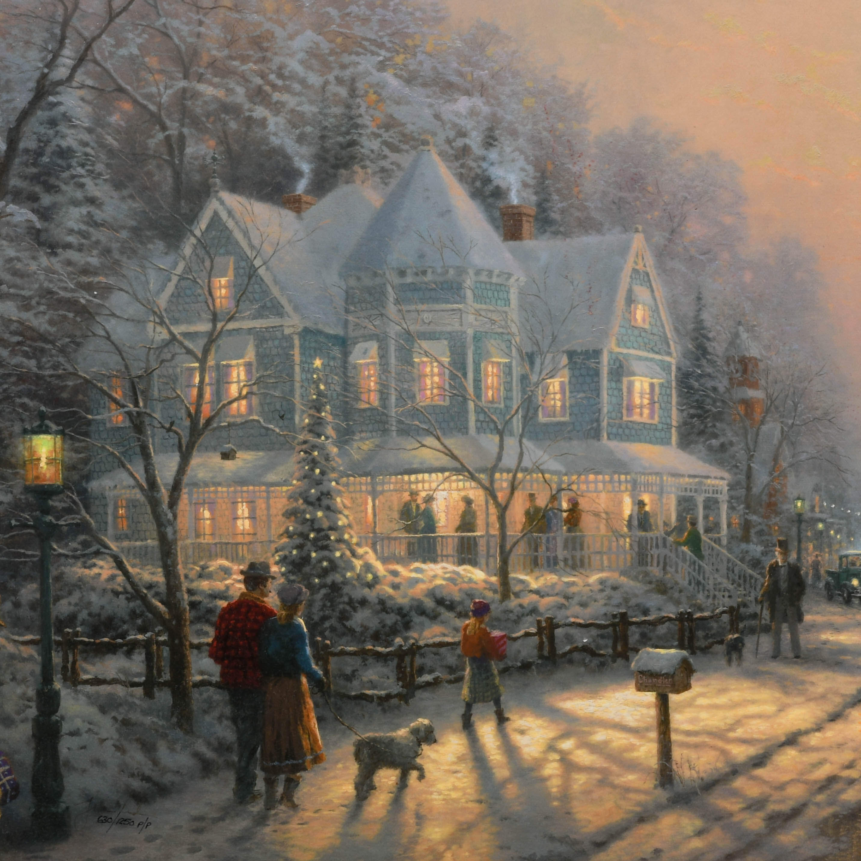 Framed Signed Thomas Kinkade "A Holiday Gathering" Canvas Print-3