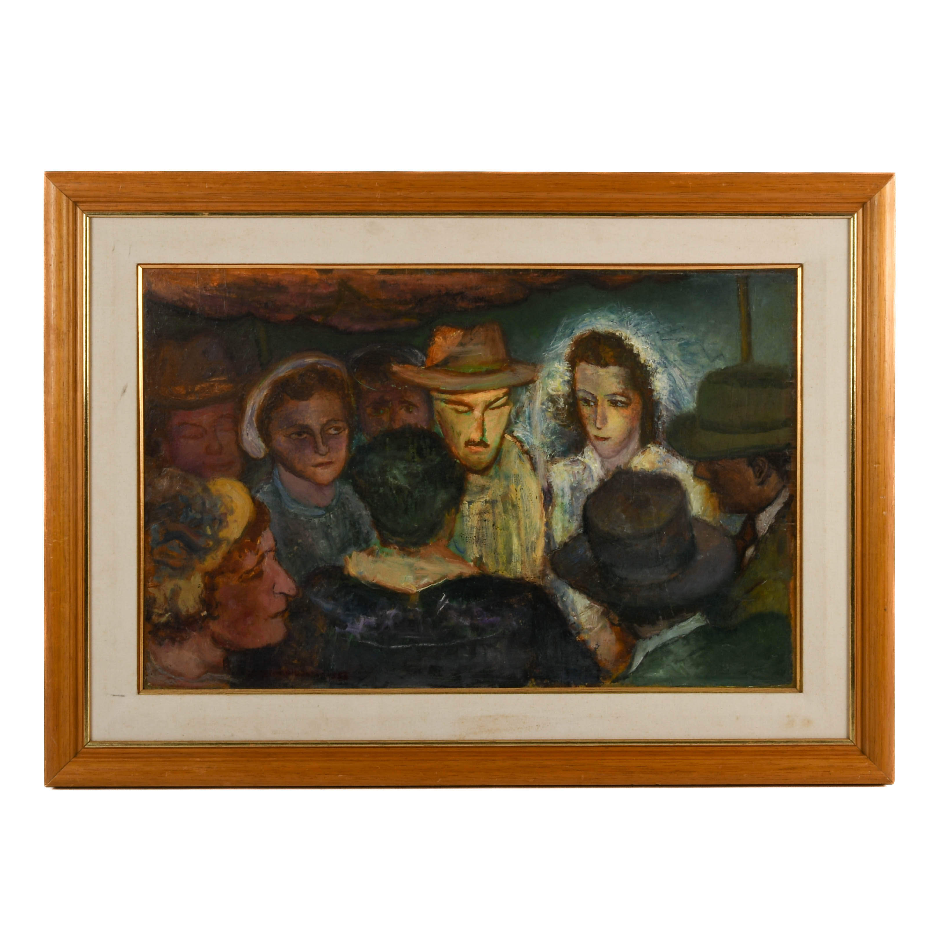 Framed Signed Manuel Eichelbaum "Jewish Wedding" Oil on Board-1