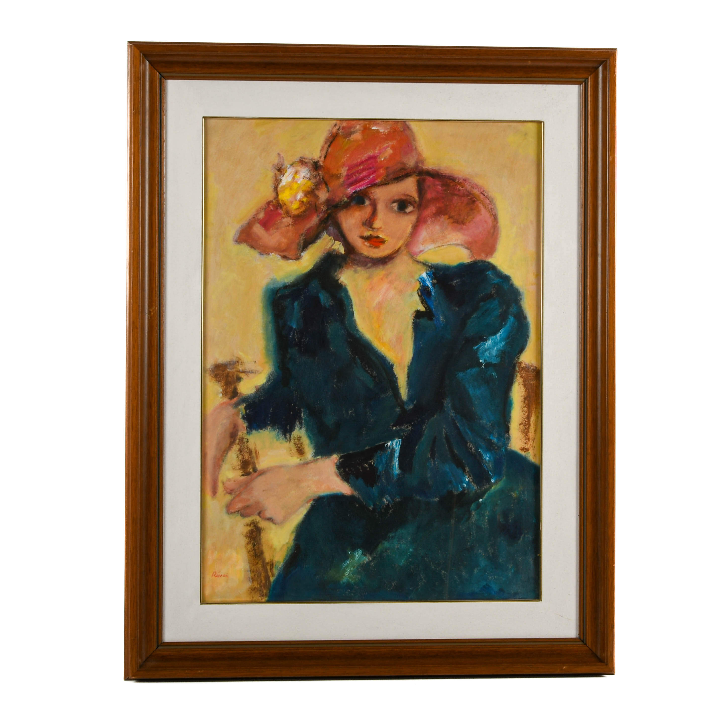 Framed Oil Pastel Portrait After Jószef Rippl-Rónai-1