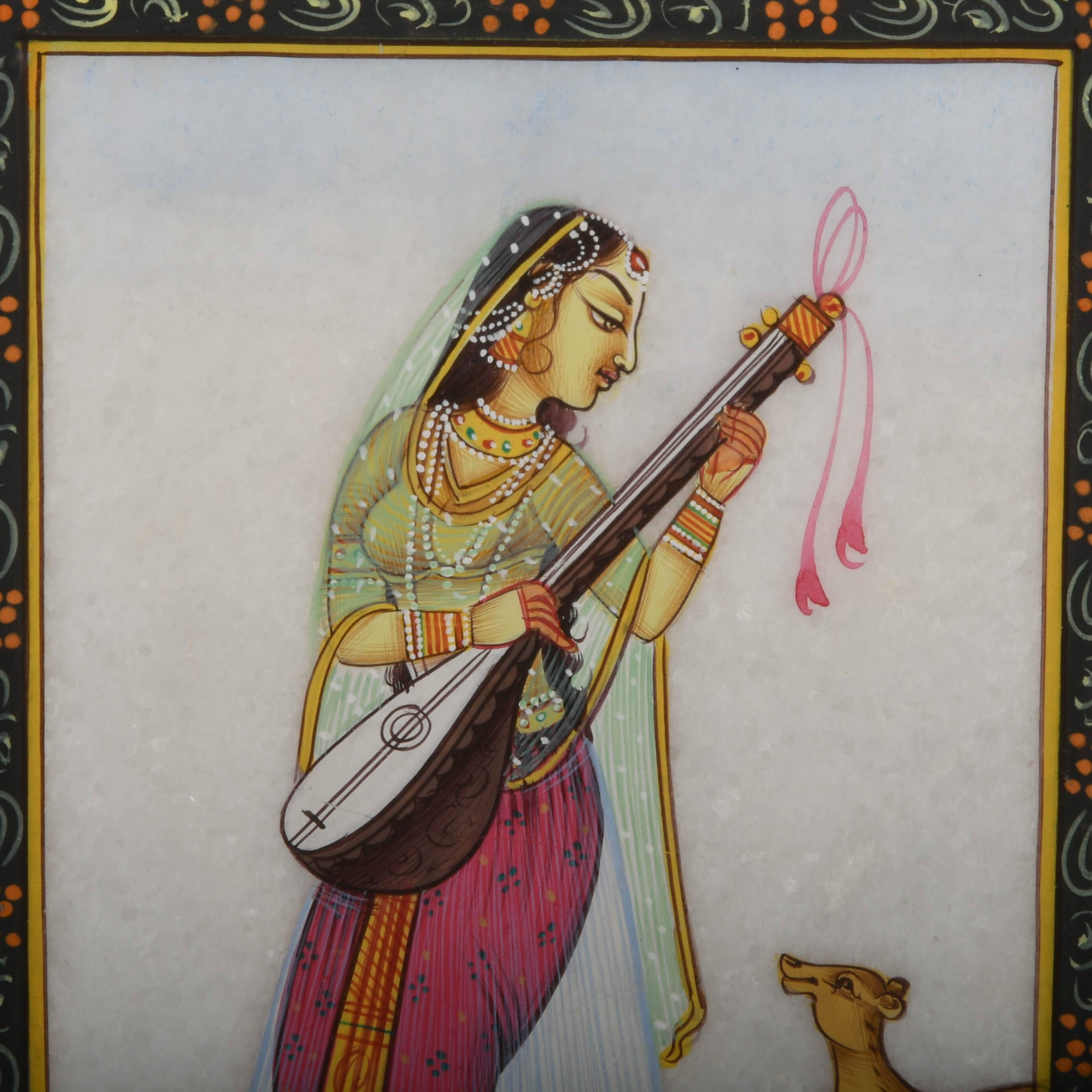 Todi Ragini Minature Painting on Marble of Heroine Nayika and Deer-2