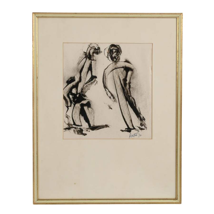 Framed J. Akston "Skaters" Acrylic on Paper-1