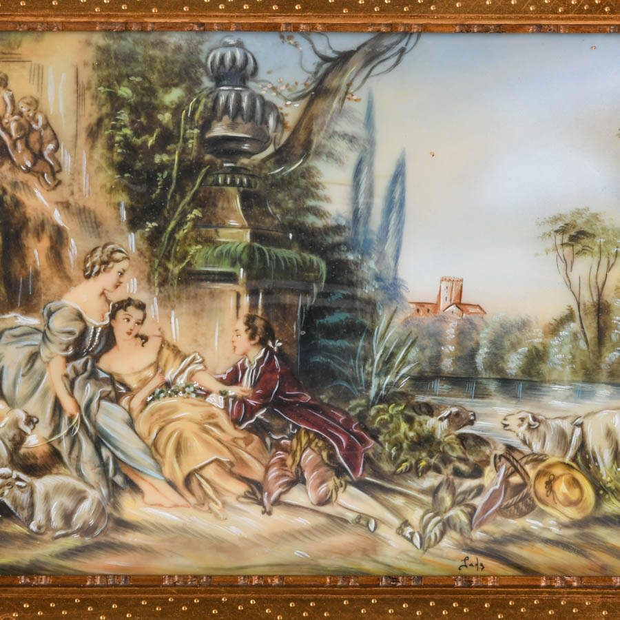 Framed "Les Charmes de la Vie Champetre" Celluloid Painting After Boucher-2