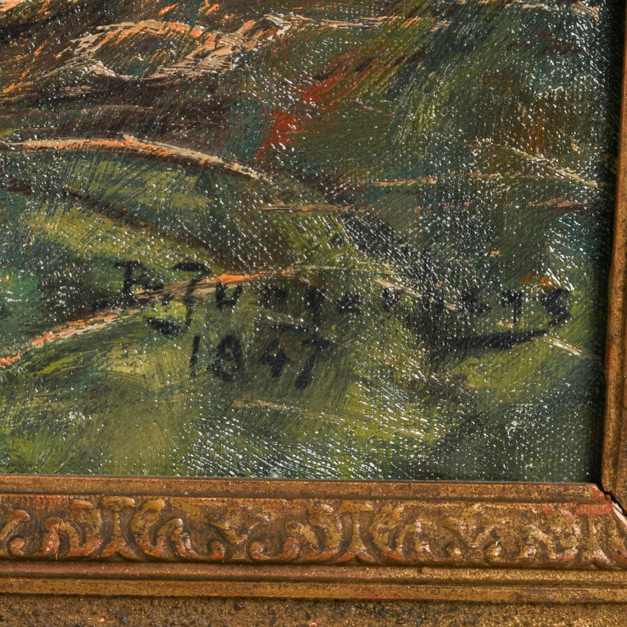 Framed Signed Dutch Cottage Scene Oil on Canvas-3