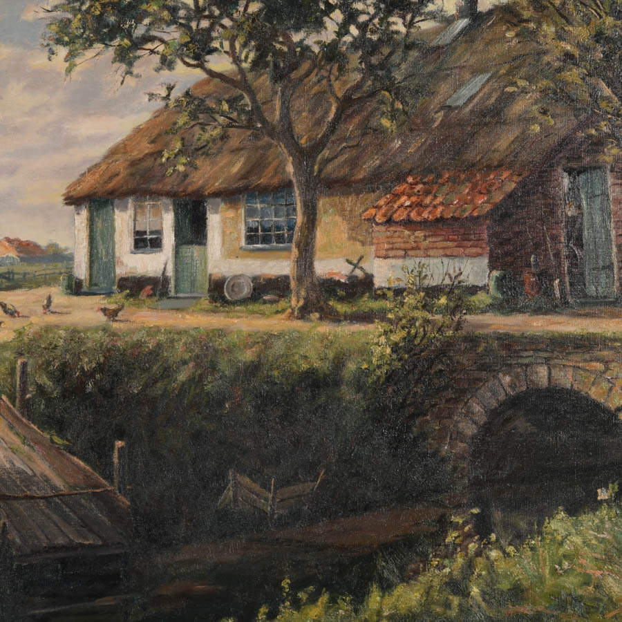 Framed Signed Dutch Cottage Scene Oil on Canvas-2