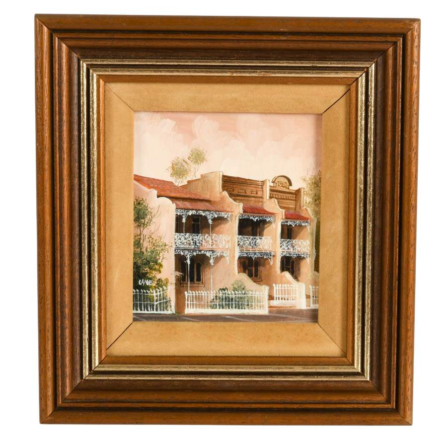 Pair of Signed Diana Lane Miniature Oil Paintings of Paddington, Australia-4