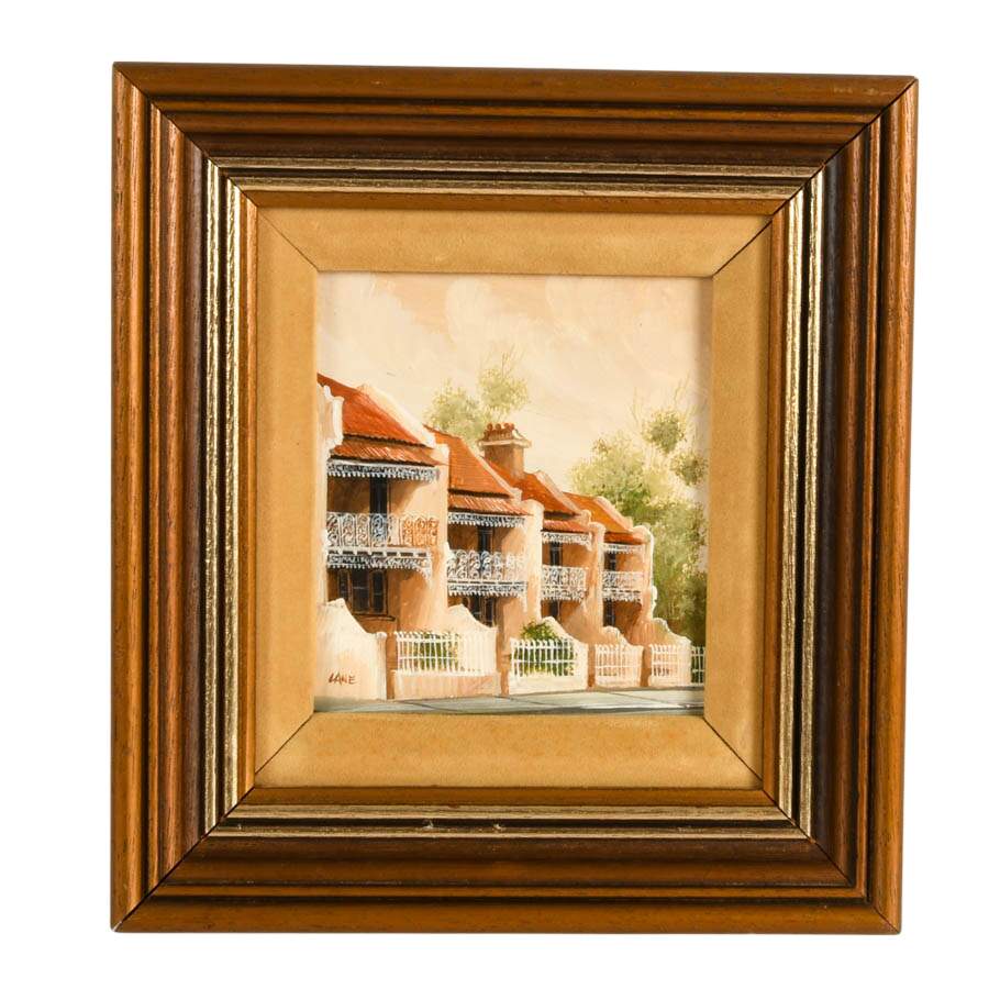 Pair of Signed Diana Lane Miniature Oil Paintings of Paddington, Australia-2