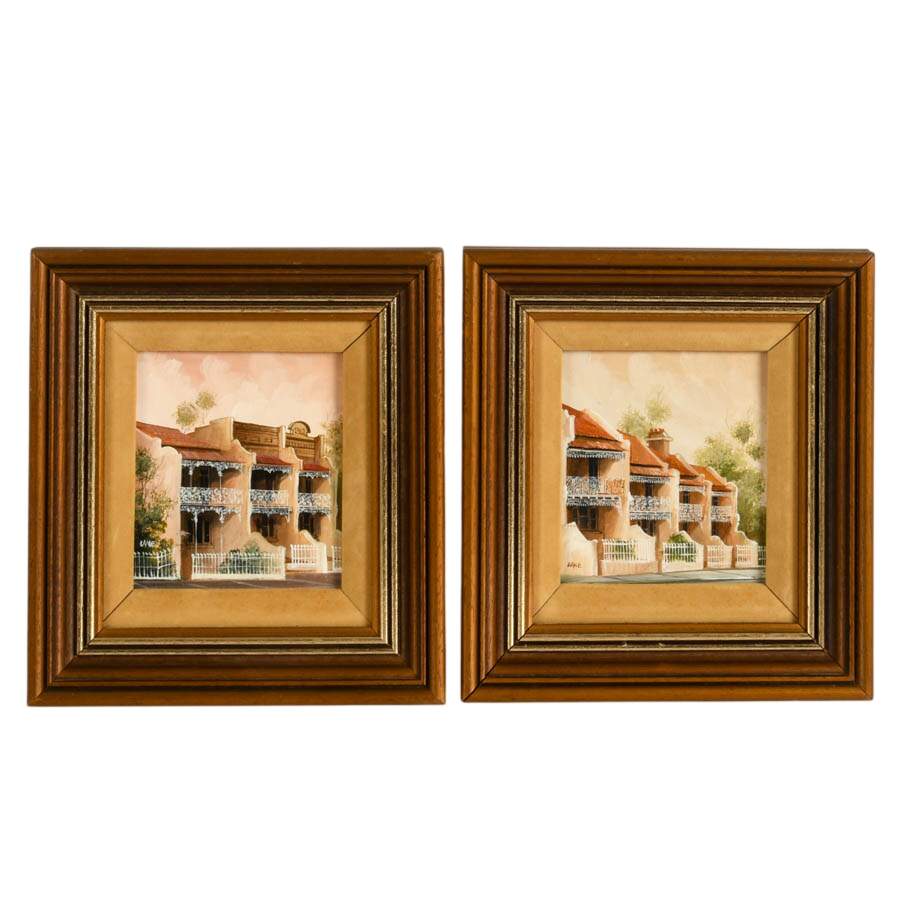 Pair of Signed Diana Lane Miniature Oil Paintings of Paddington, Australia-1