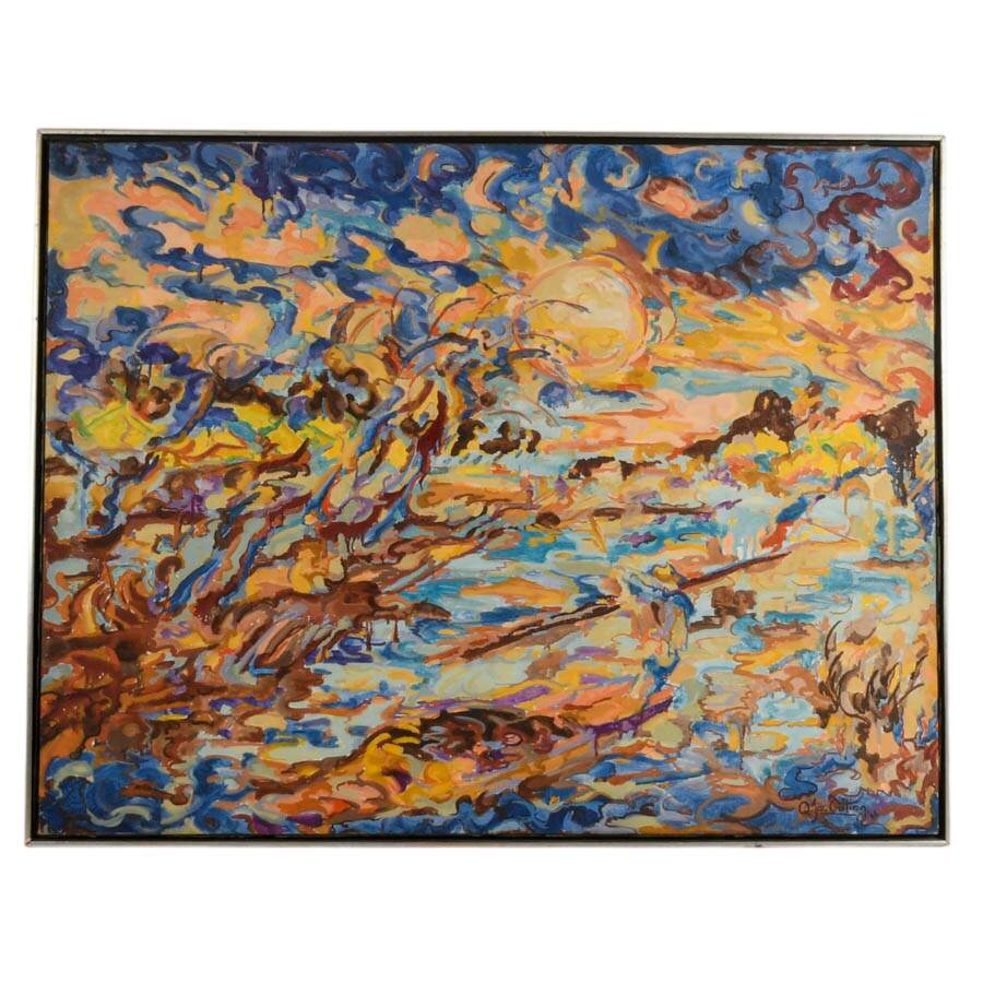 Signed Quintus Jan Telting "An Arising on the Land" Oil on Framed Canvas-1