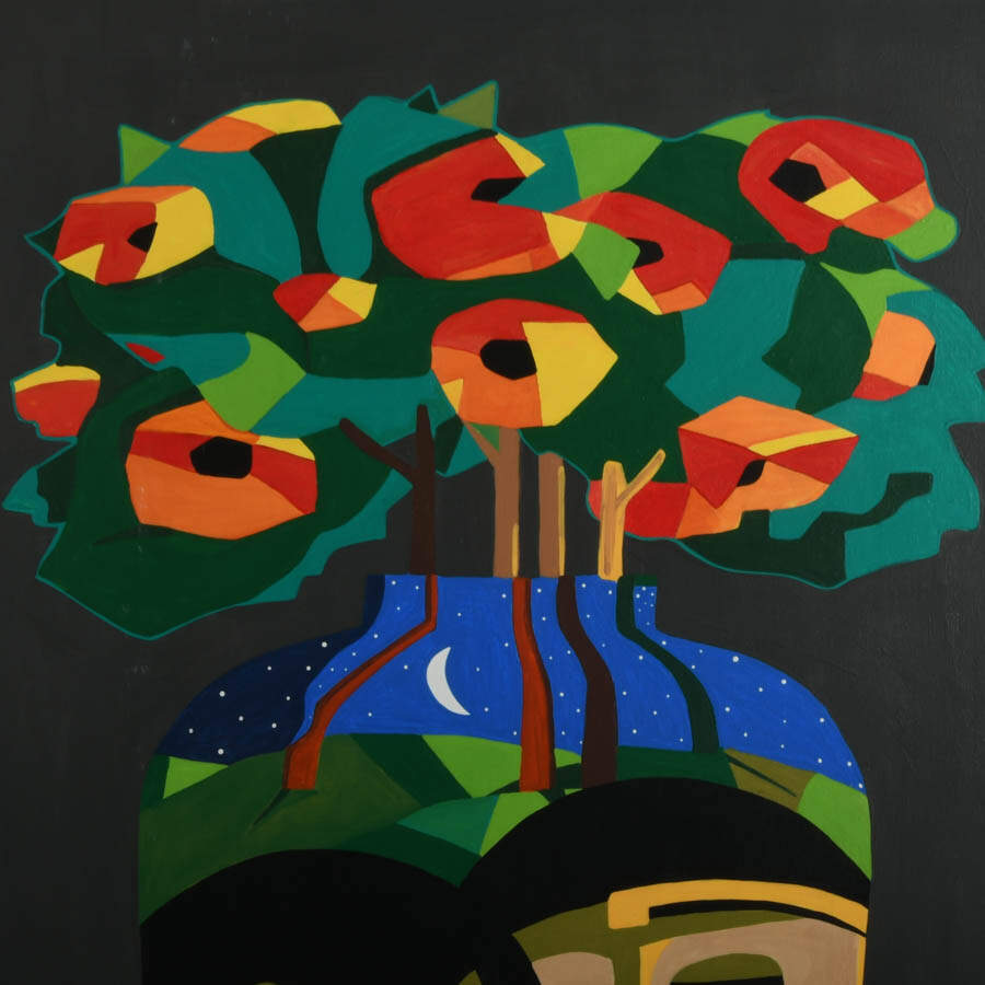 Cubist Pop-Art Floral Acrylic on Canvas Signed Freddy Gomez-3