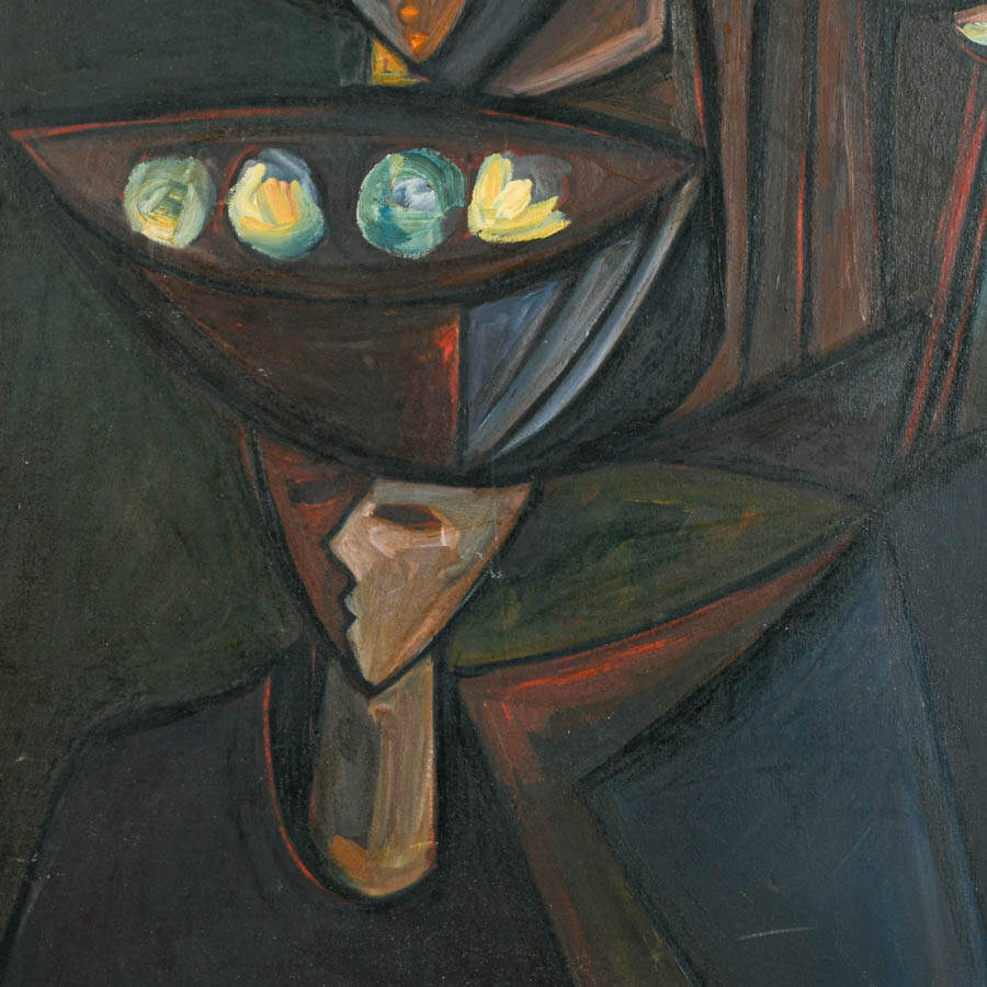 Framed "Canasteras en la Noche" Oil on Board Signed by Asdrúbal Domínguez-2