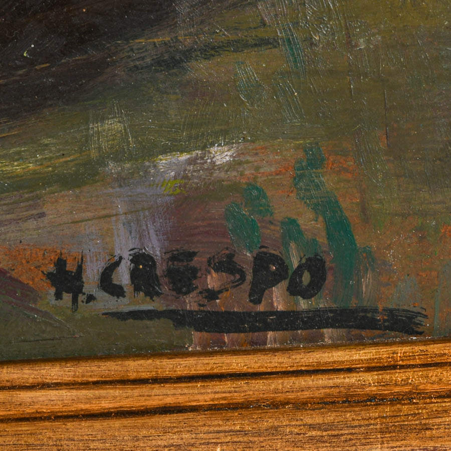 Framed Woman in Turban Oil on Masonite Signed H. Crespo-5