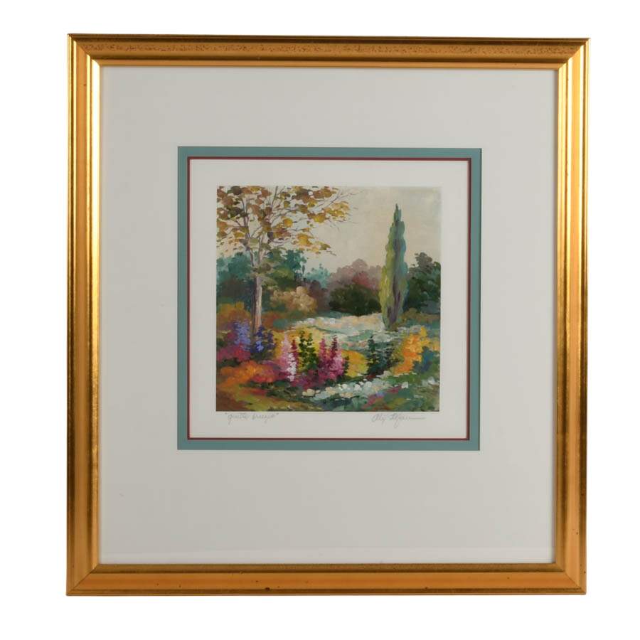 Framed Signed "Gentle Breeze" Gouache on Paper by Alix Stefan-1