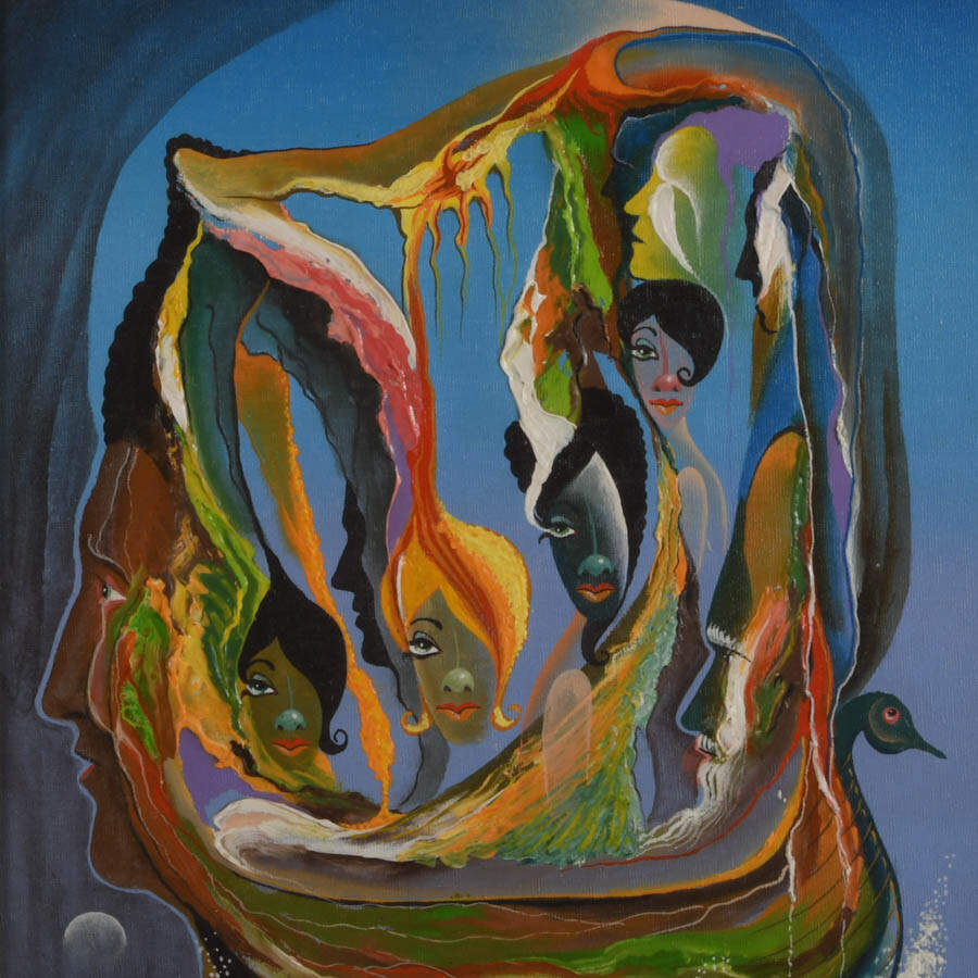 Signed R. Mengoni Surrealist Exposé Acrylic Painting on Canvas-3