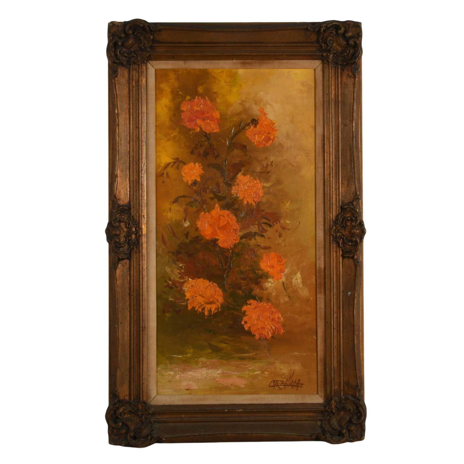 Framed Impasto Floral Still-Life Oil on Canvas Signed by Julio Carballosa-1