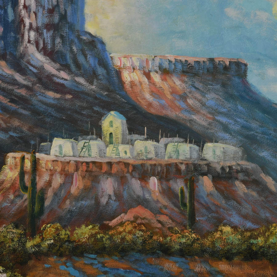 Framed Signed Pueblo Settlement on a Desert Mesa Acrylic on Canvas-2