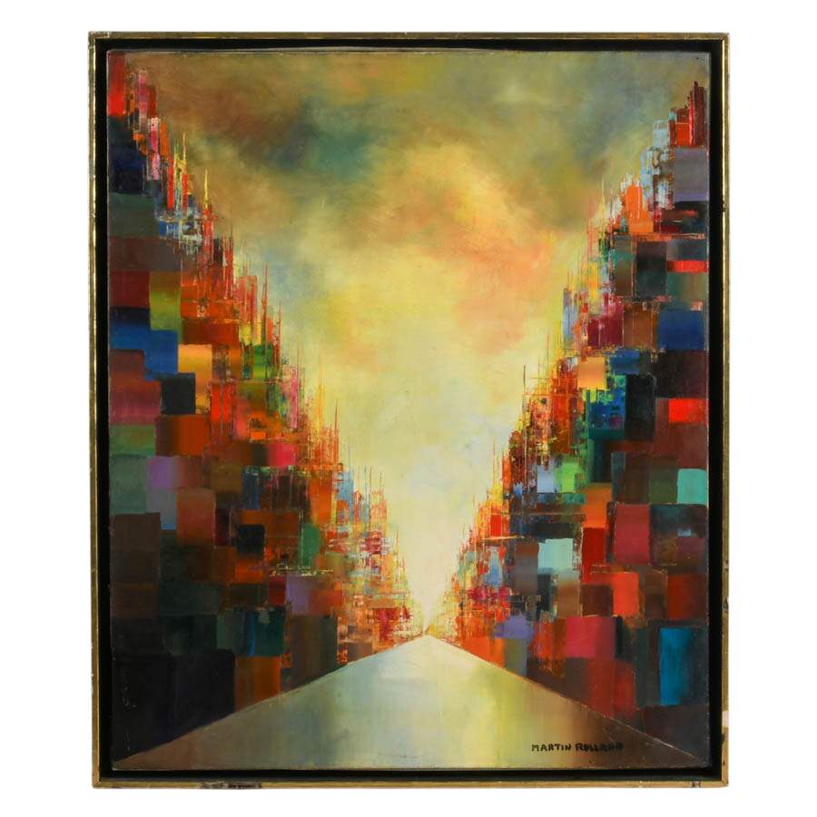 Framed Abstract Oil on Canvas Signed by Martin Rolland-1