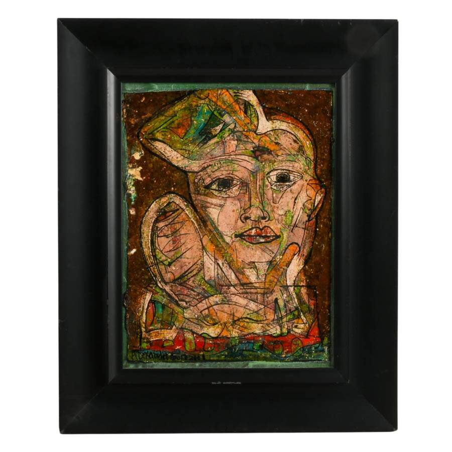 Framed Figural Abstract Oil on Paper Signed by Alexander Gore-1