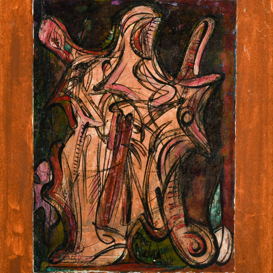 Framed Untitled Abstract Oil on Paper Signed by Alexander Gore-2