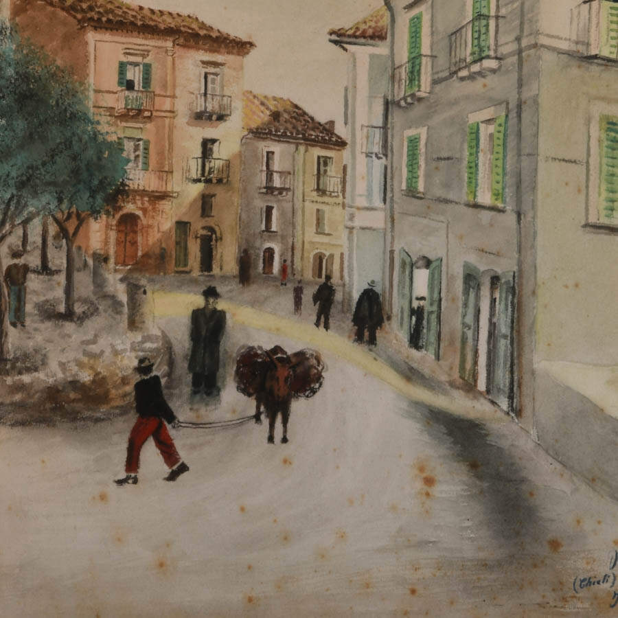 Framed "(Chieti) Pollutri, Italia" Watercolor on Paper by Raspa Michele-2