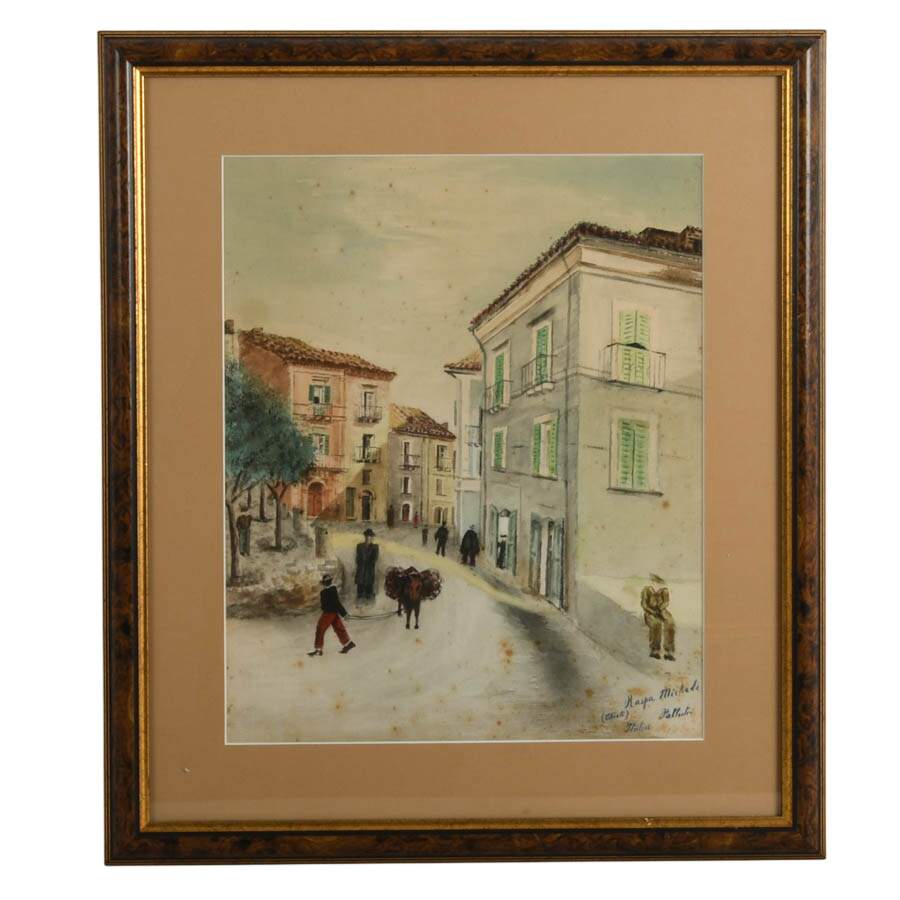 Framed "(Chieti) Pollutri, Italia" Watercolor on Paper by Raspa Michele-1