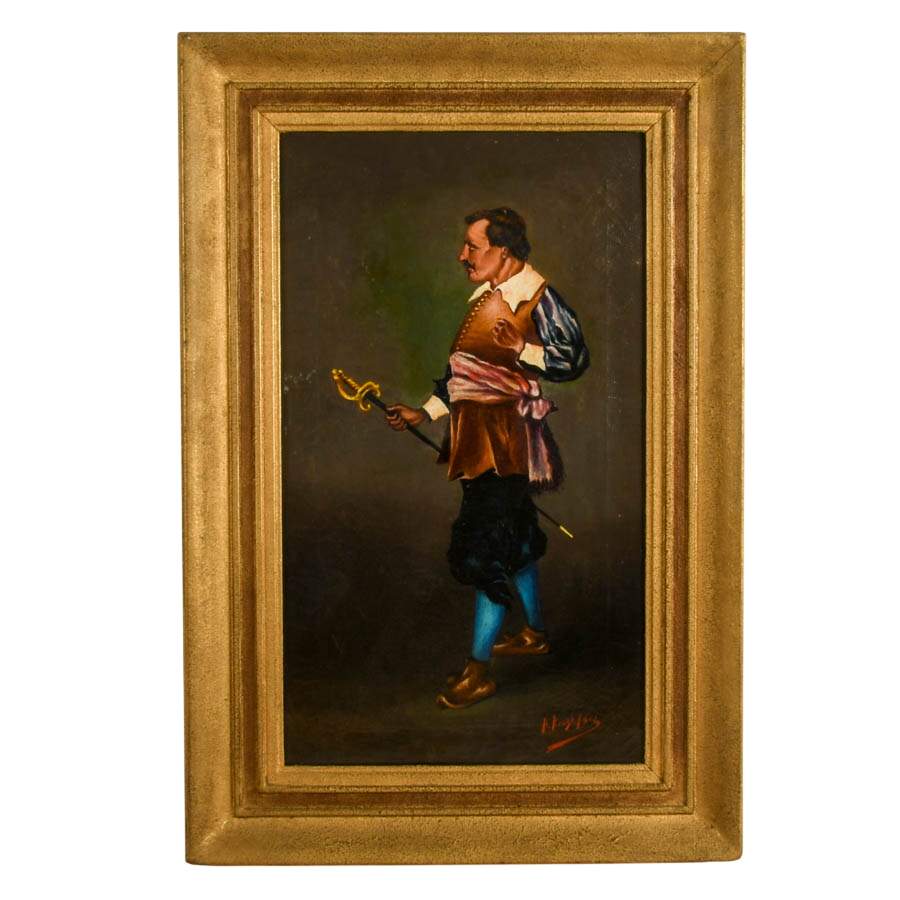 Framed Cavalier's Portrait Oil on Canvas Signed A. Arago 1906-1
