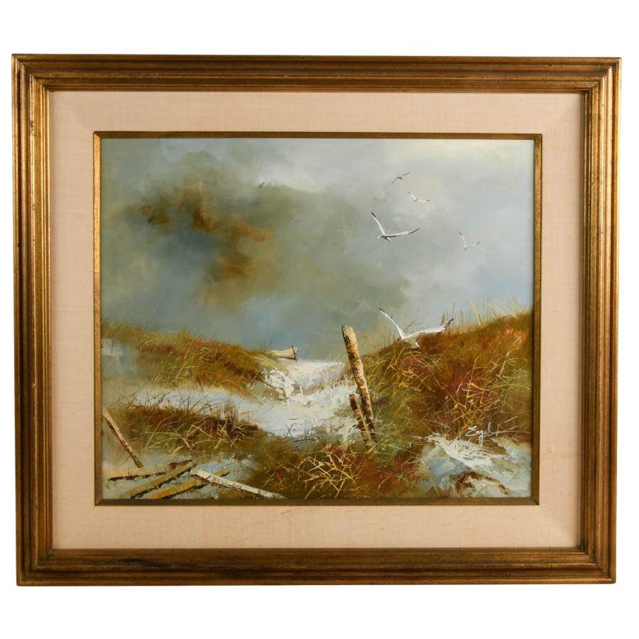 Framed Dunescape Oil on Canvas Signed by Engel-1