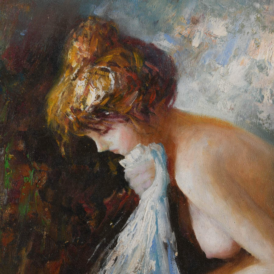 Framed Semi-Nude Woman Oil on Canvas Signed by B Danny-2