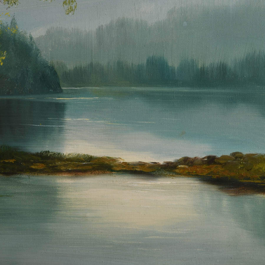 Framed Lakescape Oil on Canvas Signed by the Artist-4