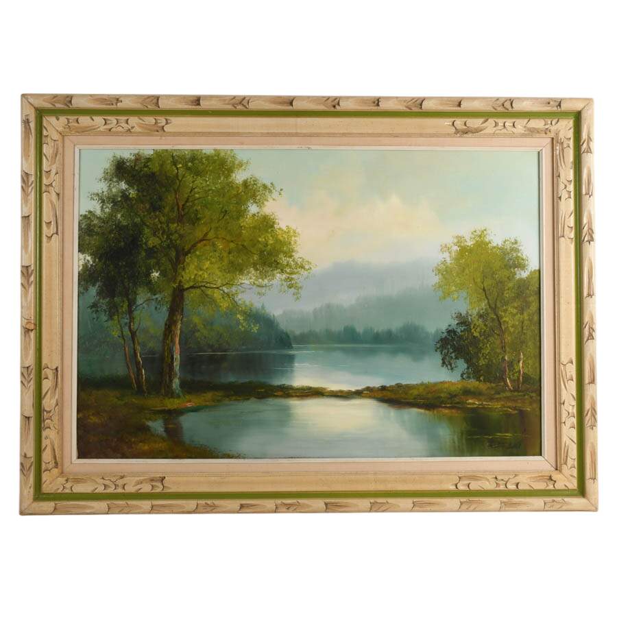 Framed Lakescape Oil on Canvas Signed by the Artist-1