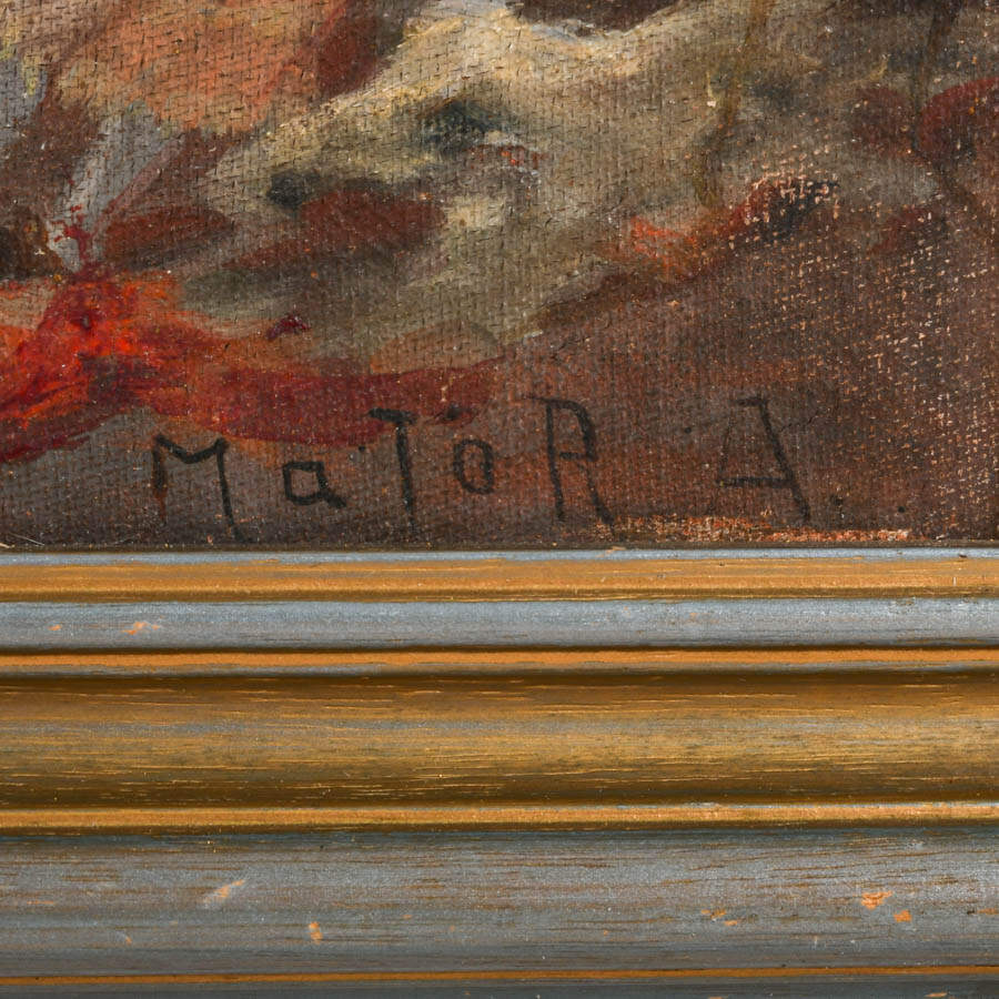 Framed Portrait of Two Children Oil on Linen Over Board Signed Mator A.-5
