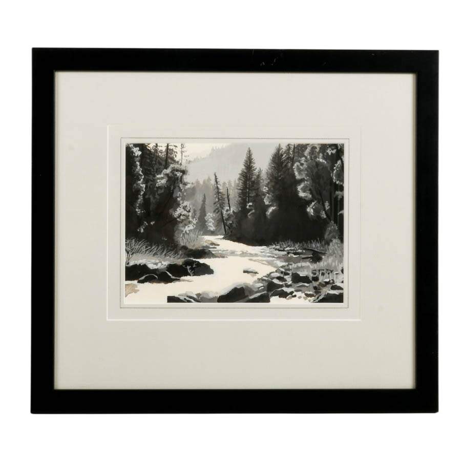 Winter Landscape Mixed Media Painting-1