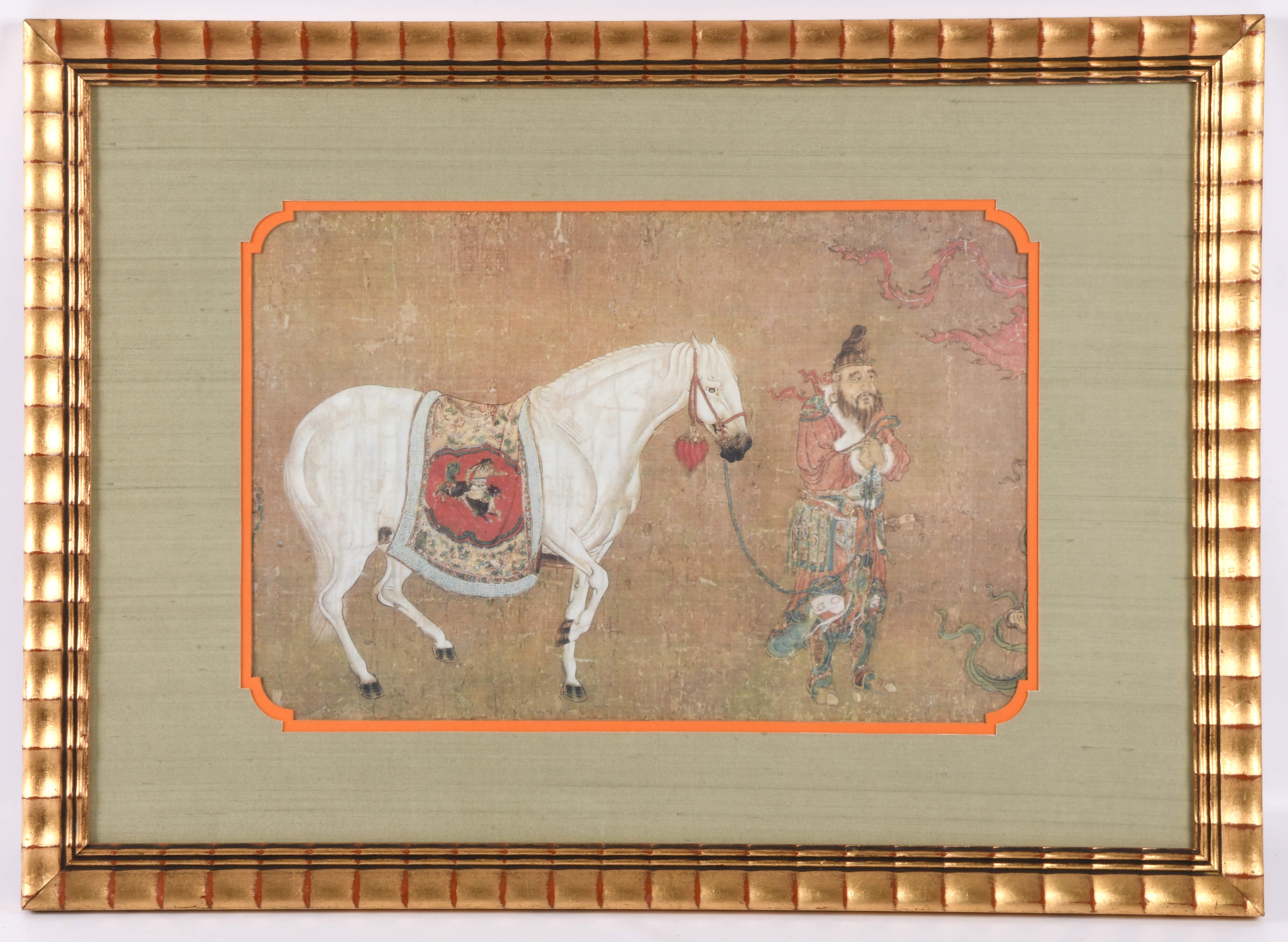 Framed Han Kan "Tartars Bringing a Tribute of Horses" Lithographic Detail-1