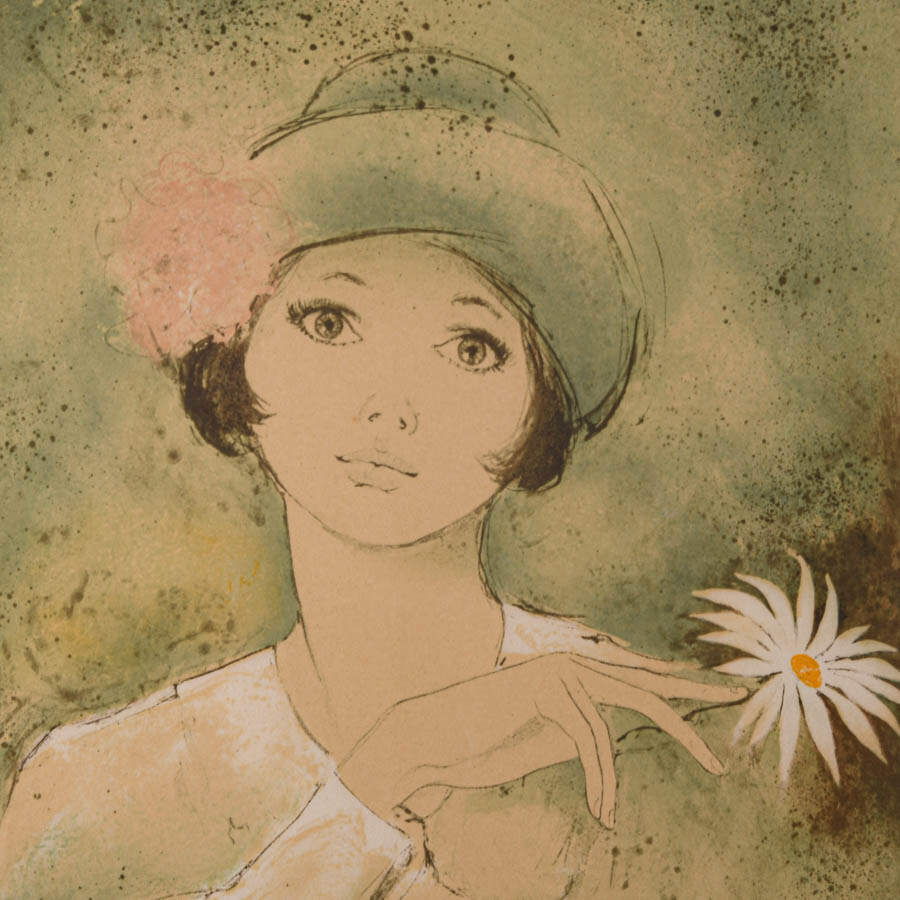 Framed Signed Lady with Hat Lithograph by Bernard Charoy-8