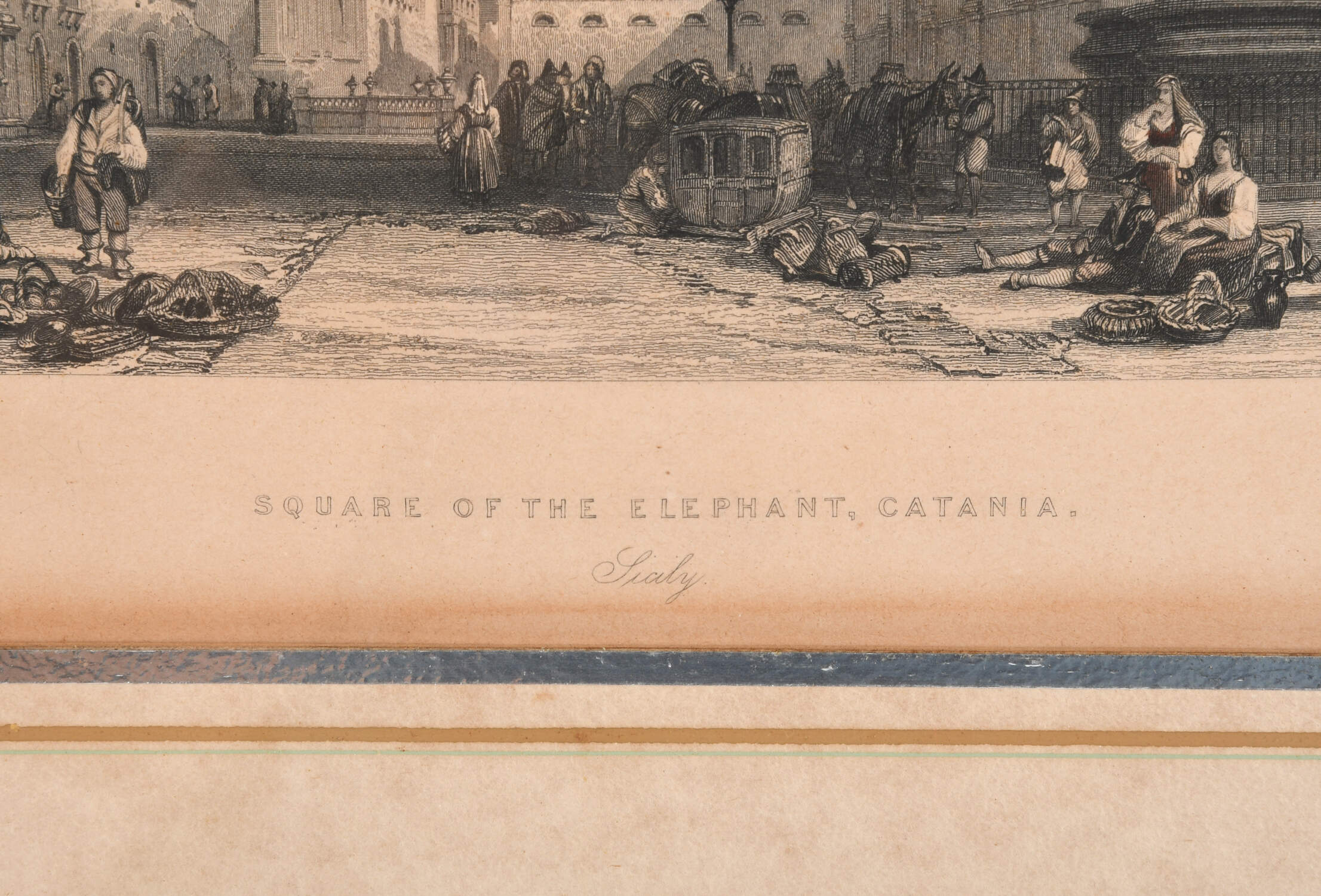 Framed City Square Etchings of Catania and Messina, Italy-4