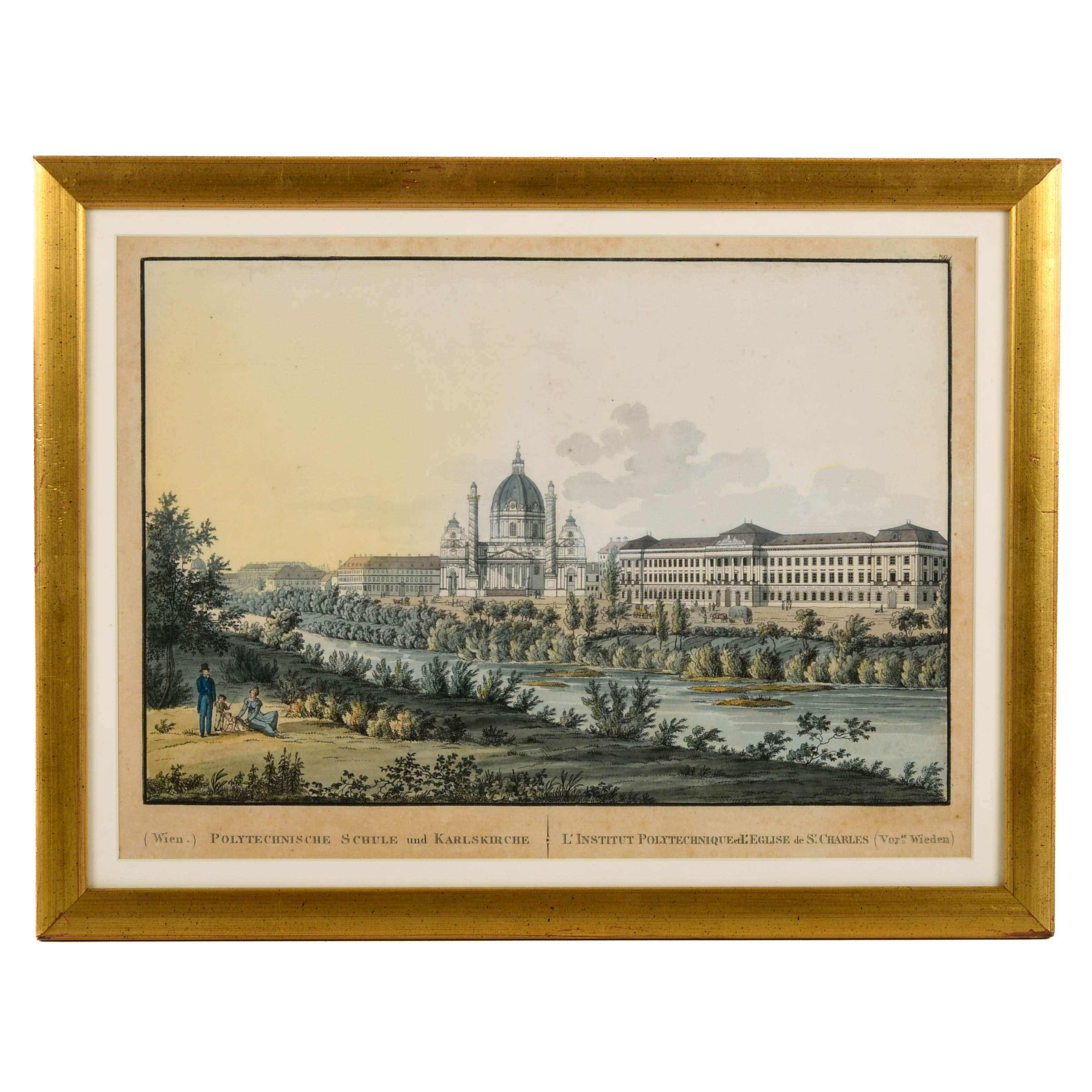 Framed "Polytechnische Schule und Karlskirche" Etching-1