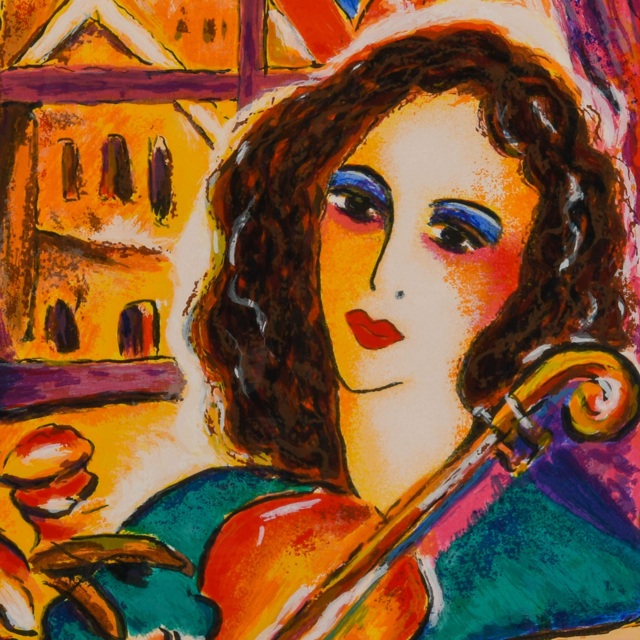 "Girl with Violin" Limited-Edition Lithograph (9/300) by Zamy Steynovitz-2