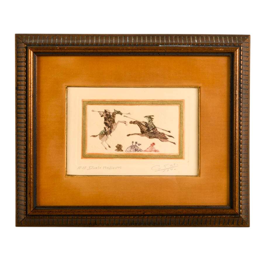 Signed "Duelo Medieval" Artist's Proof Etching by Guillermo S. Santamaria-1