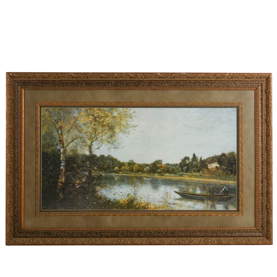 Framed "The Lake" Print After Jean-Baptiste-Camille Corot-1