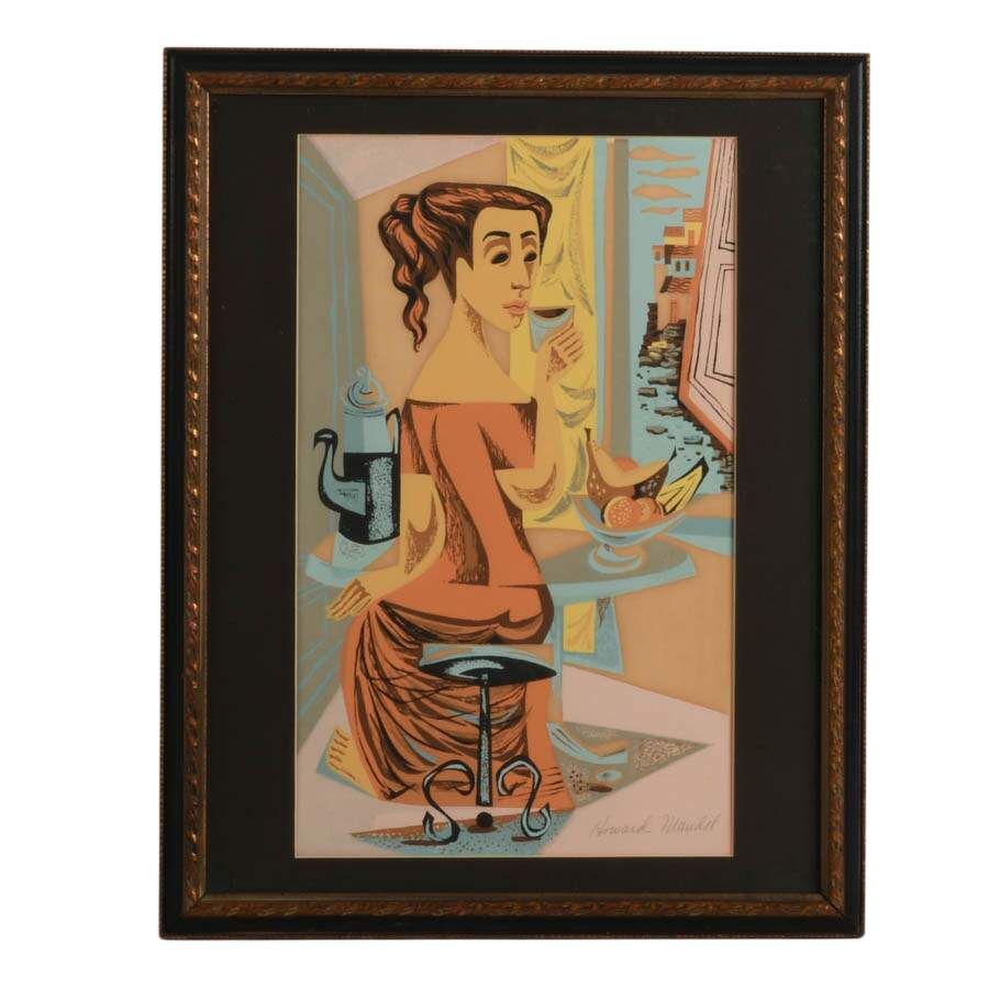 Framed "Midinette" Serigraph on Paper Signed by Howard Mandel-1