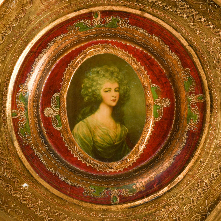 Framed Florentine Giltwood Lithograph Gesso on Wood Wall Plaque-2