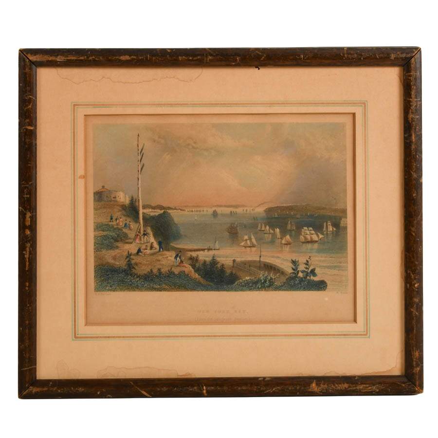 "New York Bay (From the Telegraph Station)" Engraving Print by R. Wallis-1