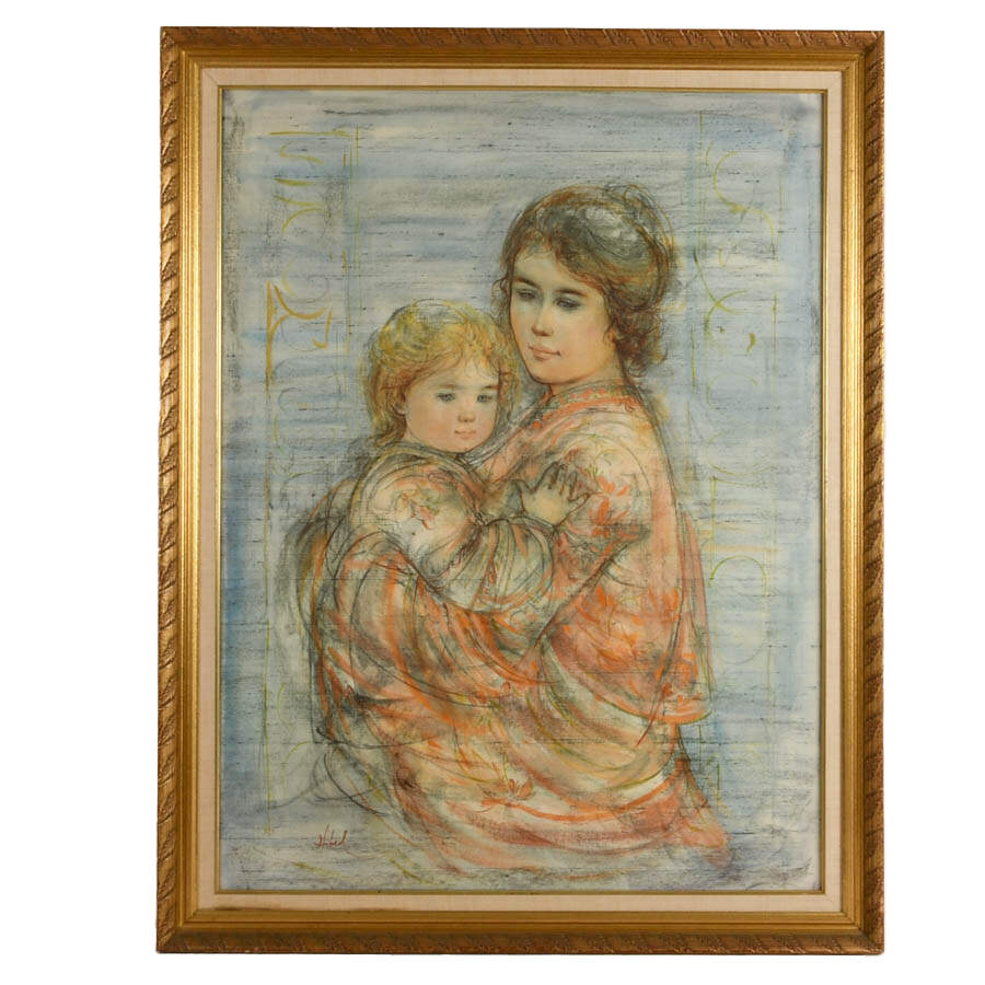 Framed Edna Hibel "Stephanie & Child" Lithograph Print Numbered 473/1000-1