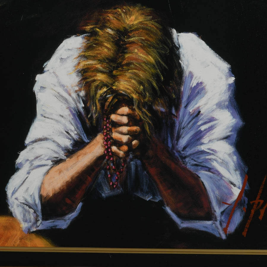 Framed Signed Fabian Perez "El Reso" Giclée on Canvas Numbered with COA-2