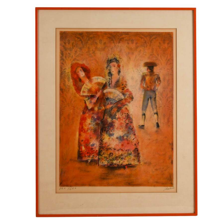 Framed "Dos Majas" Lithograph Signed & Numbered 190/260 by Jose Puig Marti-1