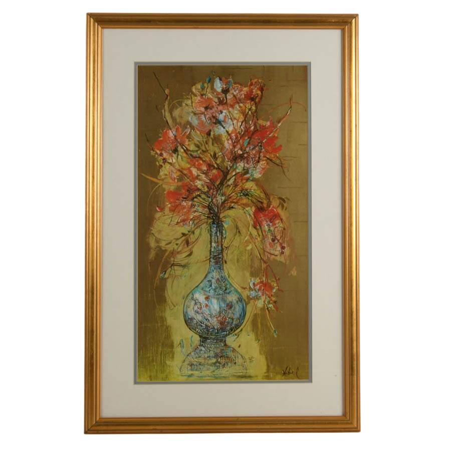 Framed "The Blue Vase" Numbered Lithograph Print by Edna Hibel-1