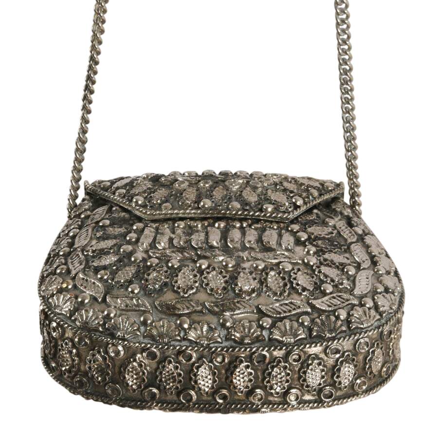 Vintage Sajai Metal Box Purse with Black Agate-9