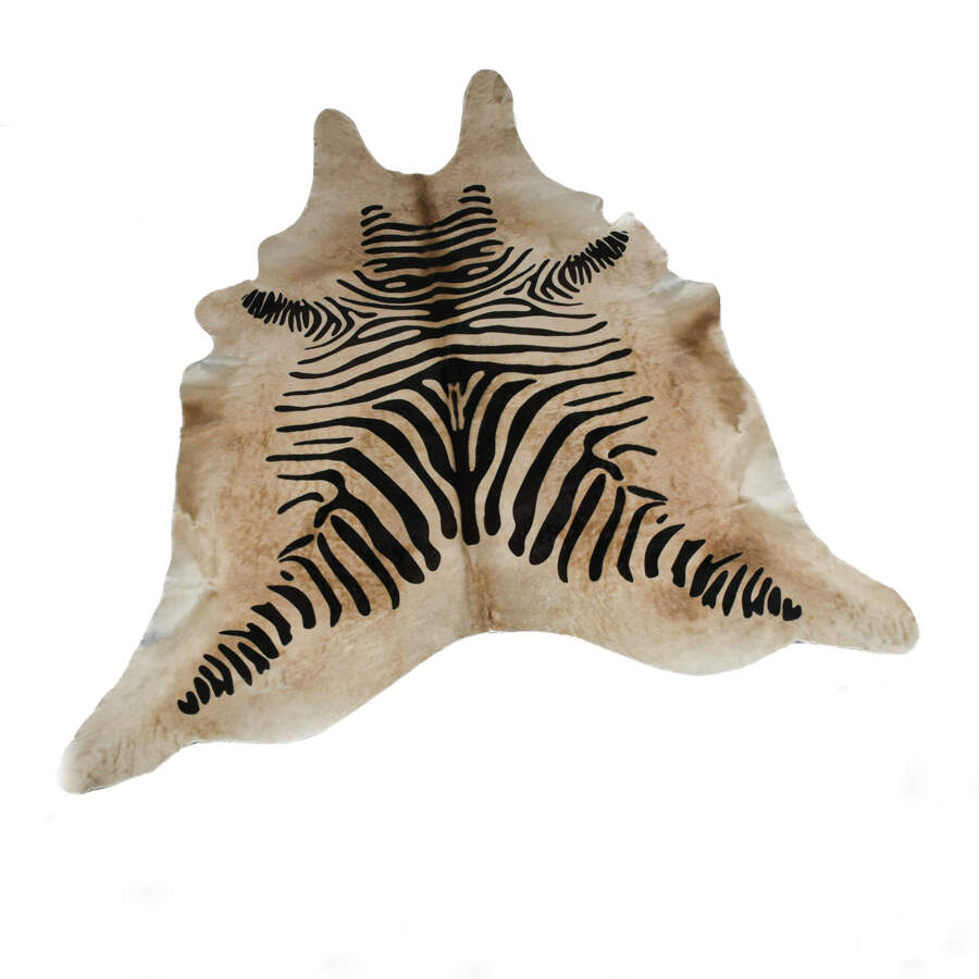 Natural Cowhide Rug with Stenciled Zebra Print-1