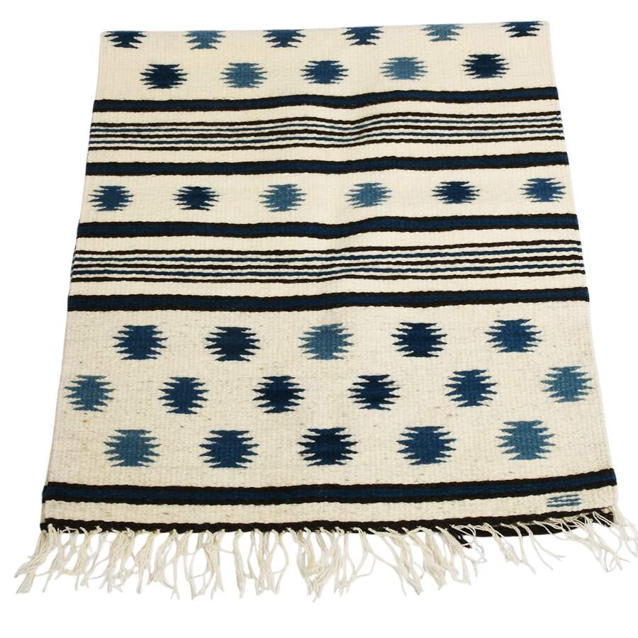 Hand-woven Navajo Blue and White Wool Star Rug-4